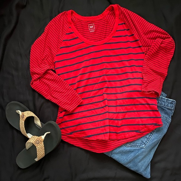 GAP Tops - GAP Vintage Wash Cotton Tee, Red w/ navy stripes - Like New